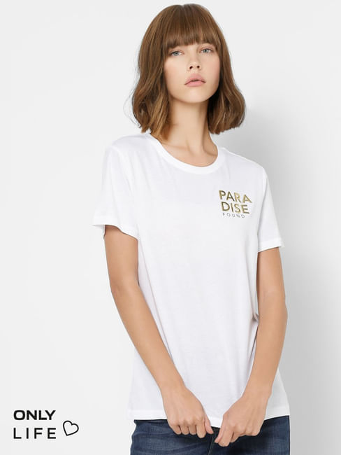 White Graphic Print Organic Cotton T-shirt