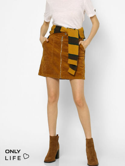 Brown High Rise Corduroy ZipUp Skirt