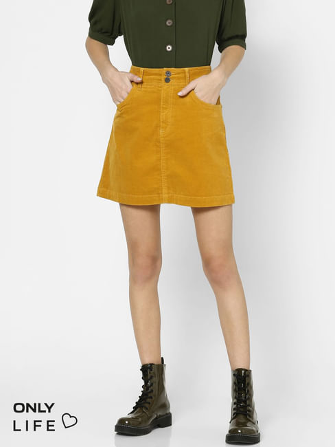 Mustard Mid Rise Corduroy Skirt