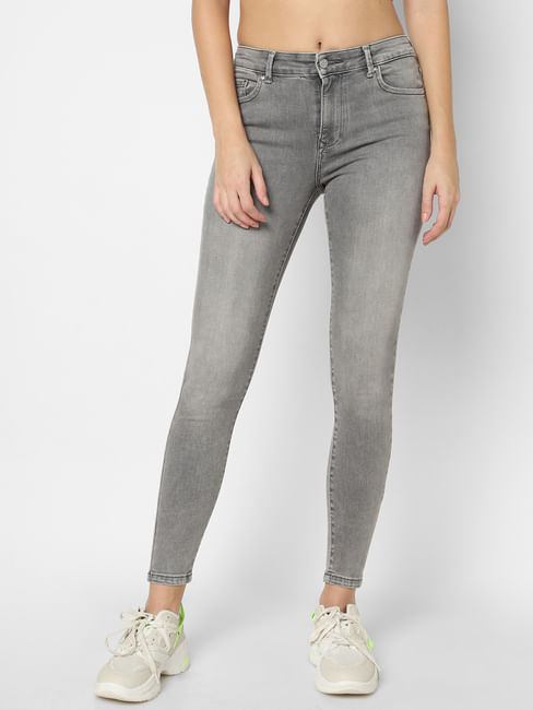 Grey Mid Rise Skinny Fit Jeans 