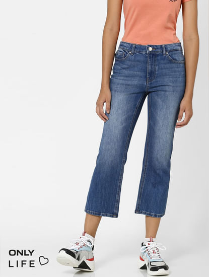Blue Mid Rise Flared Jeans 