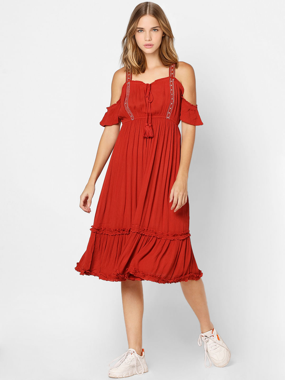 Buy RARE Women Red Solid Fit  Flare Dress  Dresses for Women 1644920   Myntra