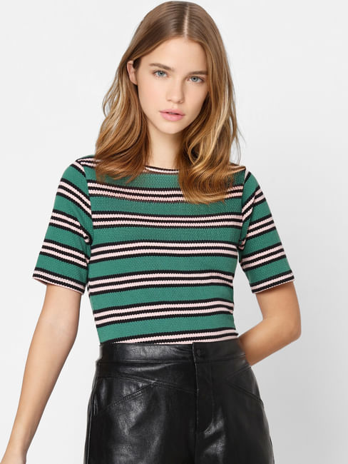 Green Striped Knit Top
