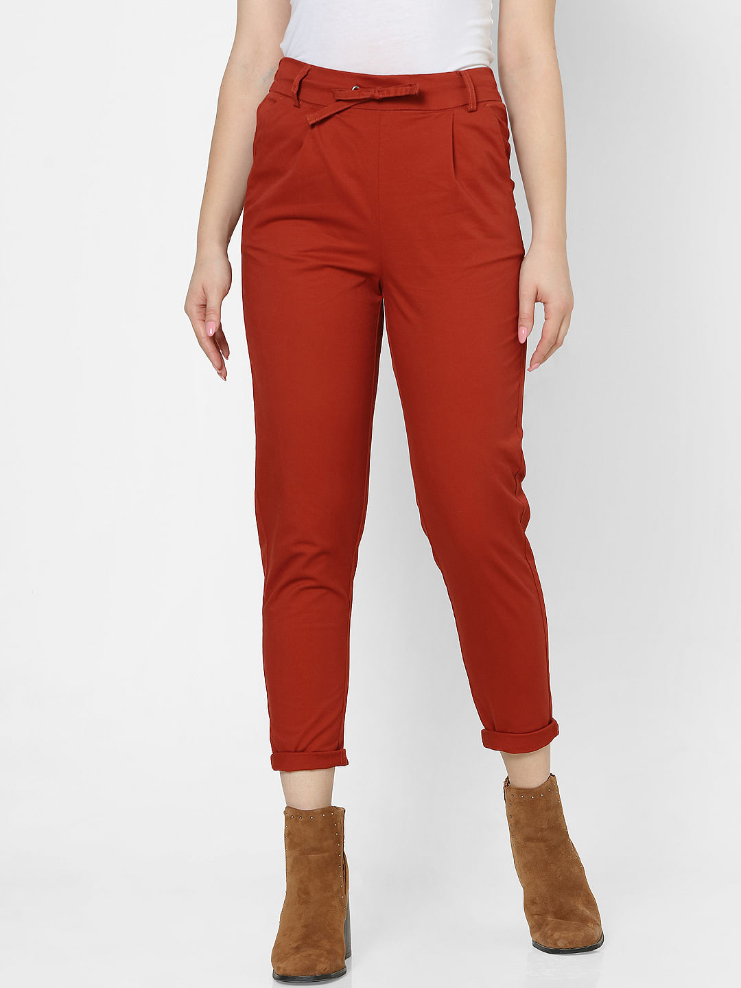 Buy Khaka Women Red Lycra Blend Trousers 38 Online at Best Prices in India   JioMart