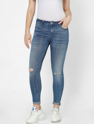Blue Mid Rise Washed Skinny Fit Jeans