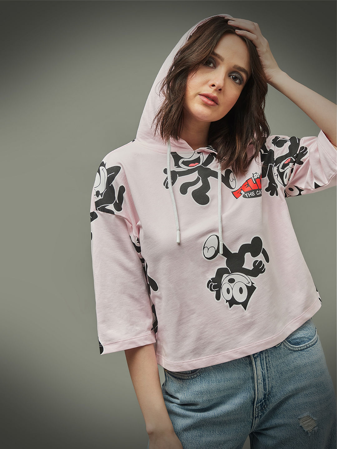 Cat printed cheap hooded sweatshirt