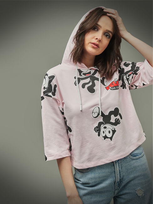 Only X Felix the Cat Pink Printed Hooded Sweatshirt