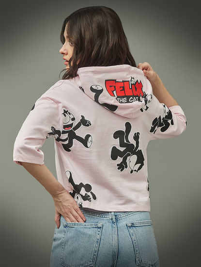 Only X Felix the Cat Pink Printed Hooded Sweatshirt