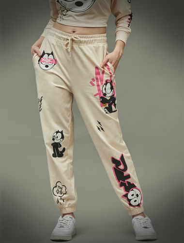 Only X Felix the Cat Beige High Rise Graphic Print Co-ord Joggers