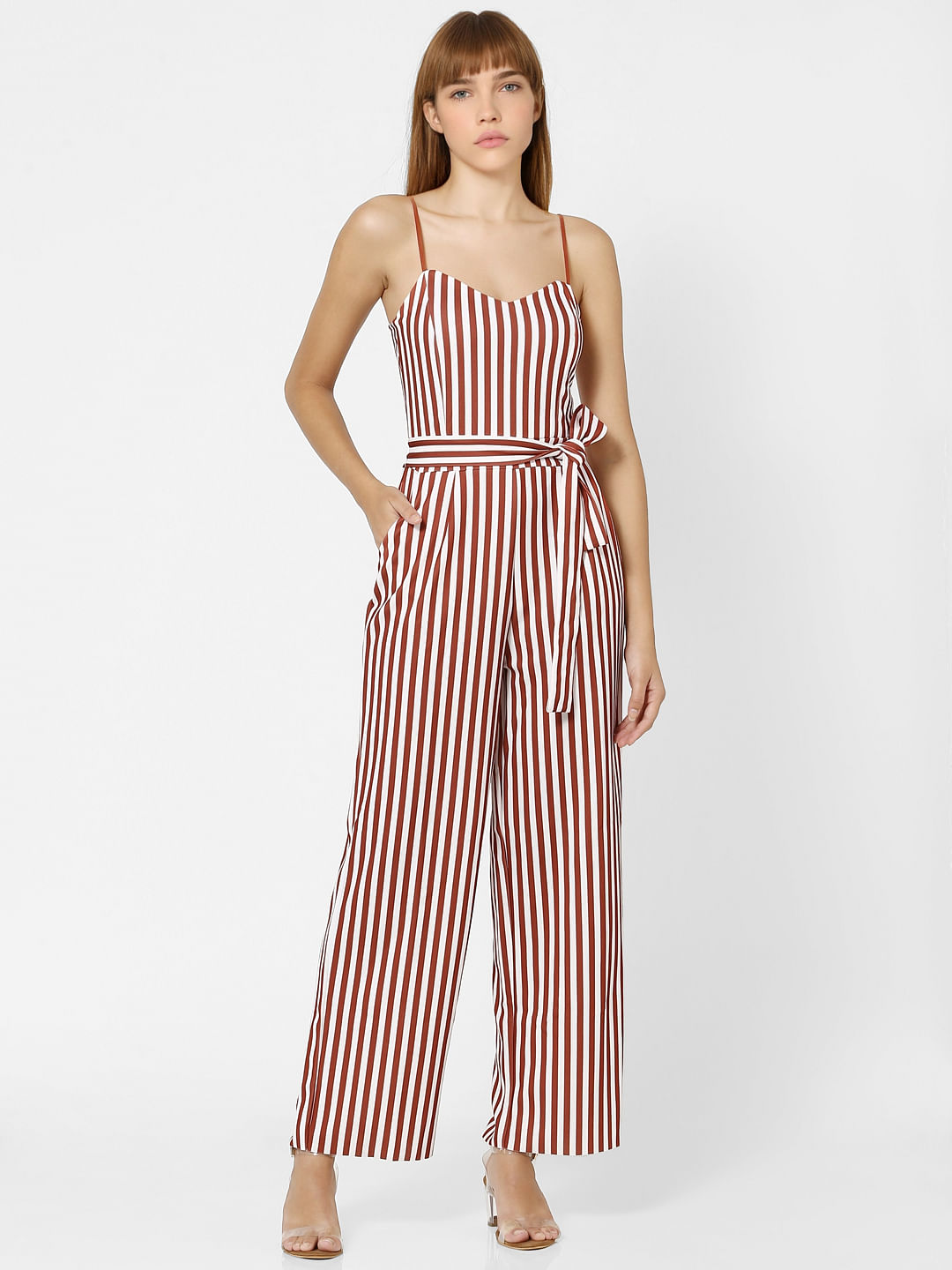 brown and white striped jumpsuit