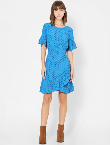 Blue Polka Dot Fit & Flare Dress