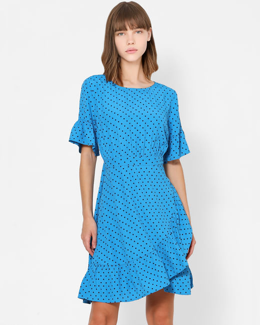 Blue Polka Dot Fit & Flare Dress