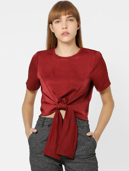 Maroon Front Knot Top