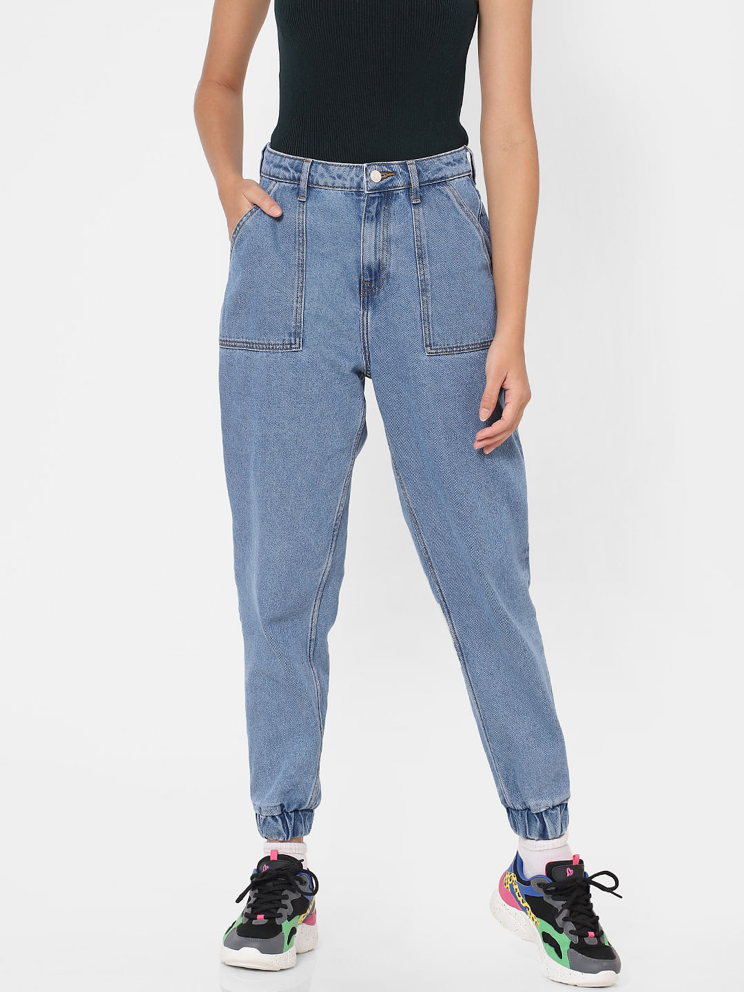 denim track pants womens