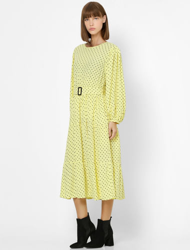 Yellow Polka Dot Midi Dress