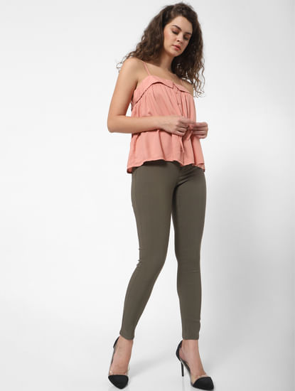 Green Mid Rise Skinny Fit Pants