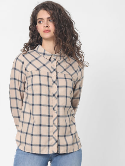 Beige Check Loose Fit Shirt