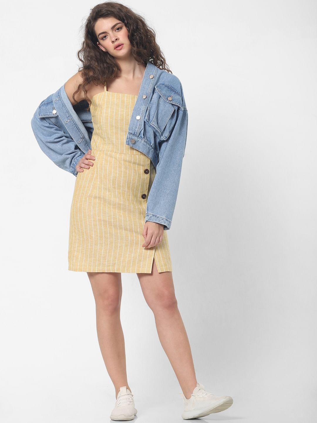 mustard denim dress