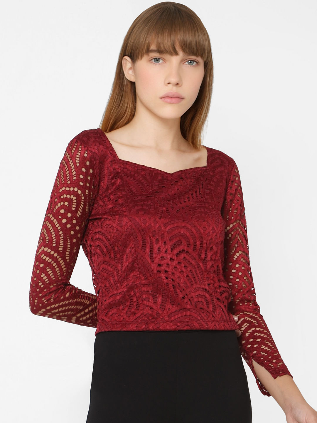 maroon lace top