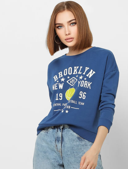 Blue Text Print Sweatshirt  