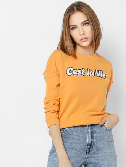 Orange Text Print Sweatshirt  