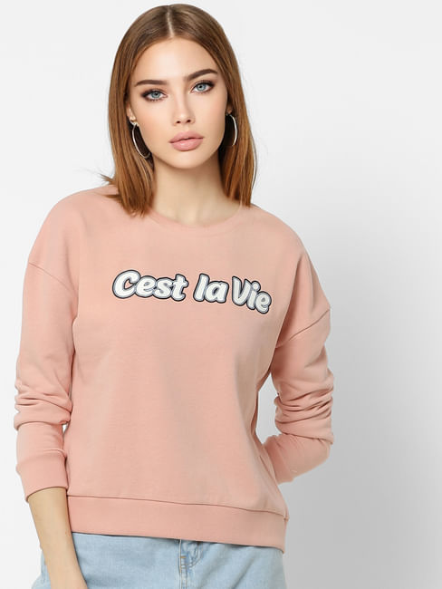 Pink Text Print Sweatshirt  