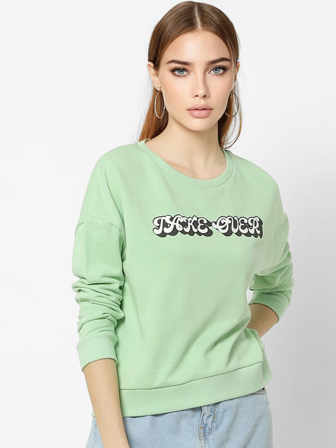 Light Green Text Print Sweatshirt  