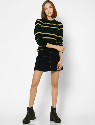 Black Striped Knit Pullover