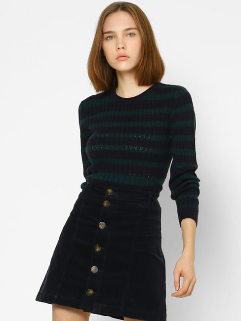 Blue Striped Textured Pullover