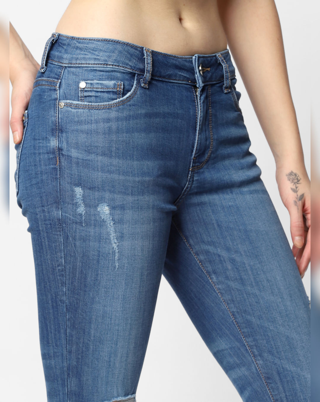 Buy Blue Mid Rise Distressed Skinny Jeans | ONLY | 210825201