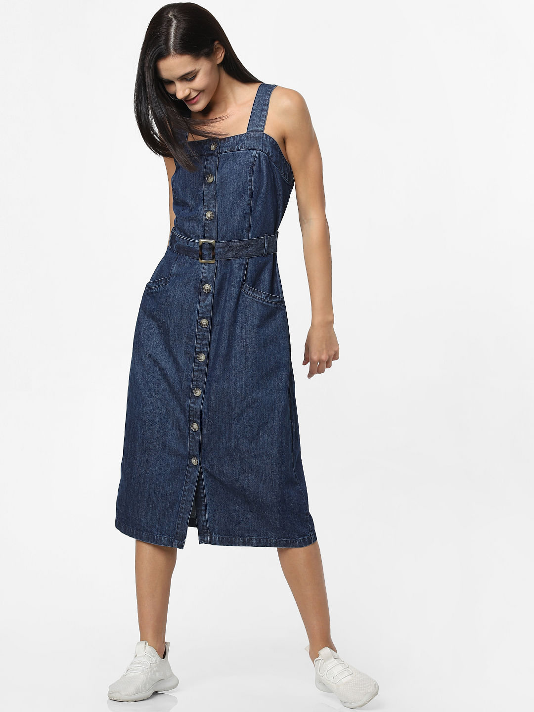 BZB Women's Button Front Adjustable Strap Denim Dress Sexy Bodycon Overall  Jean Midi Dress Light Blue : Buy Online at Best Price in KSA - Souq is now  Amazon.sa: Fashion