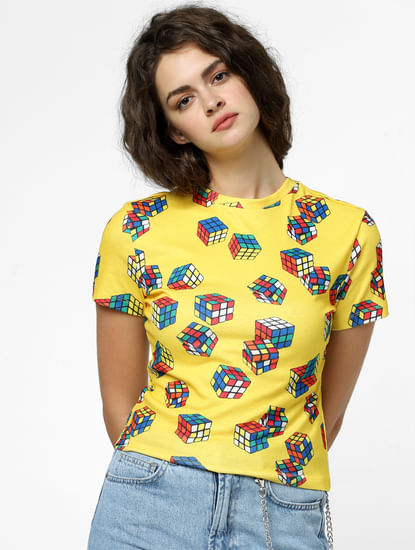 Yellow Rubik’s Cube Print T-shirt