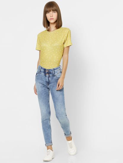 Yellow All Over Heart Print Top
