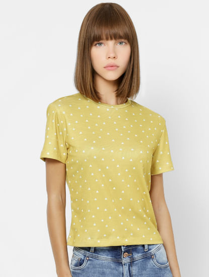 Yellow All Over Heart Print Top