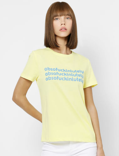 Light Yellow Text Print T-shirt