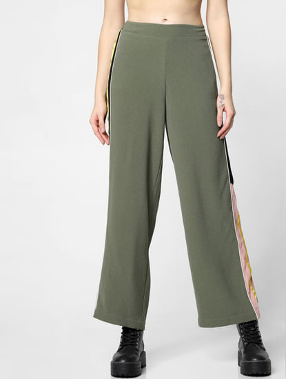 Green Mid Rise Tape Detail Pants