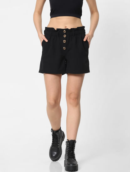 Black Paperbag Waist Shorts