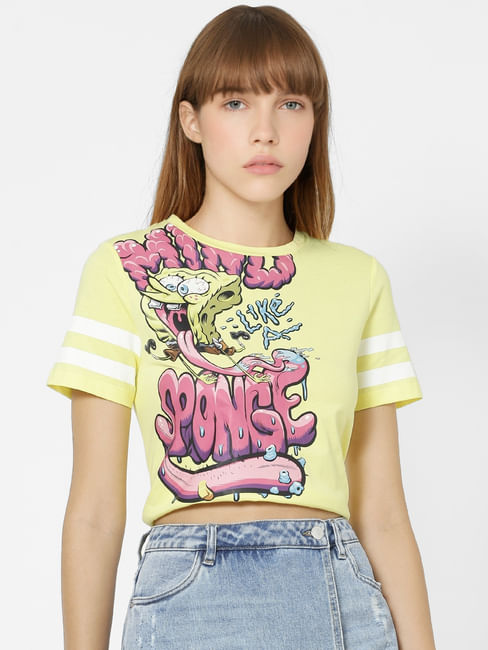 Yellow Graphic Print Cropped T-shirt
