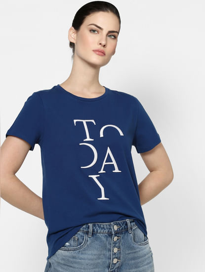 Blue Typographic Print T-shirt