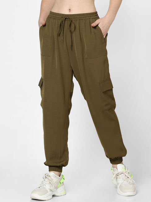 Olive Green Mid Rise Joggers