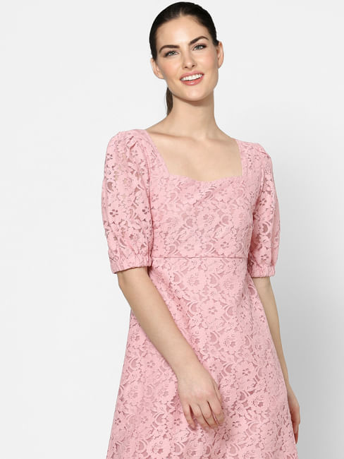 Pink Lace Fit & Flare Dress