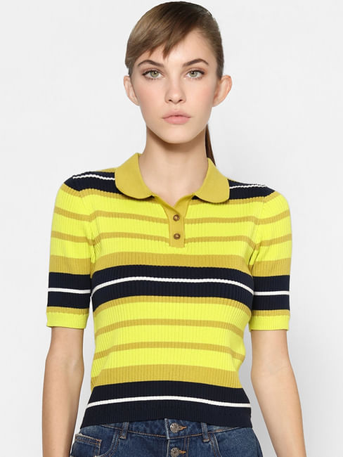 Yellow Ribbed Polo T-shirt