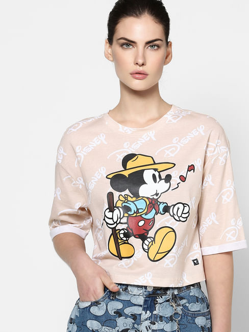 Beige Mickey Mouse Print Top