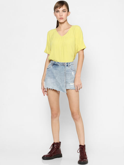 Yellow Pleated Neck Top