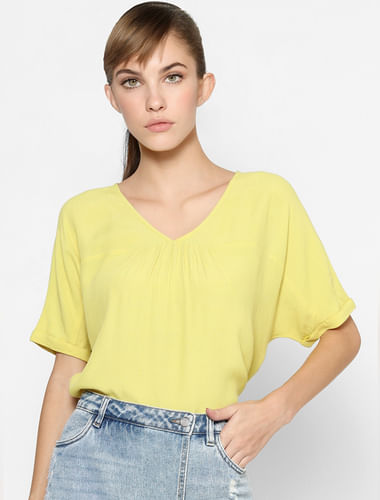 Yellow Pleated Neck Top