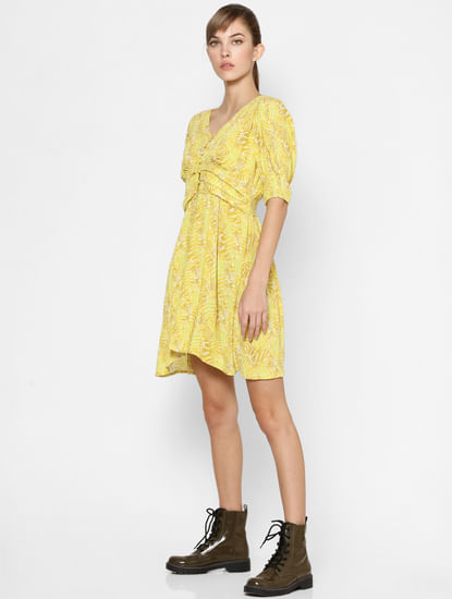 Yellow All Over Print Fit & Flare Dress