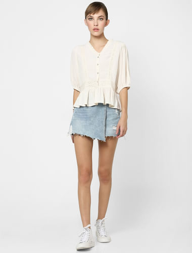 Off-White Lace Detail Peplum Top