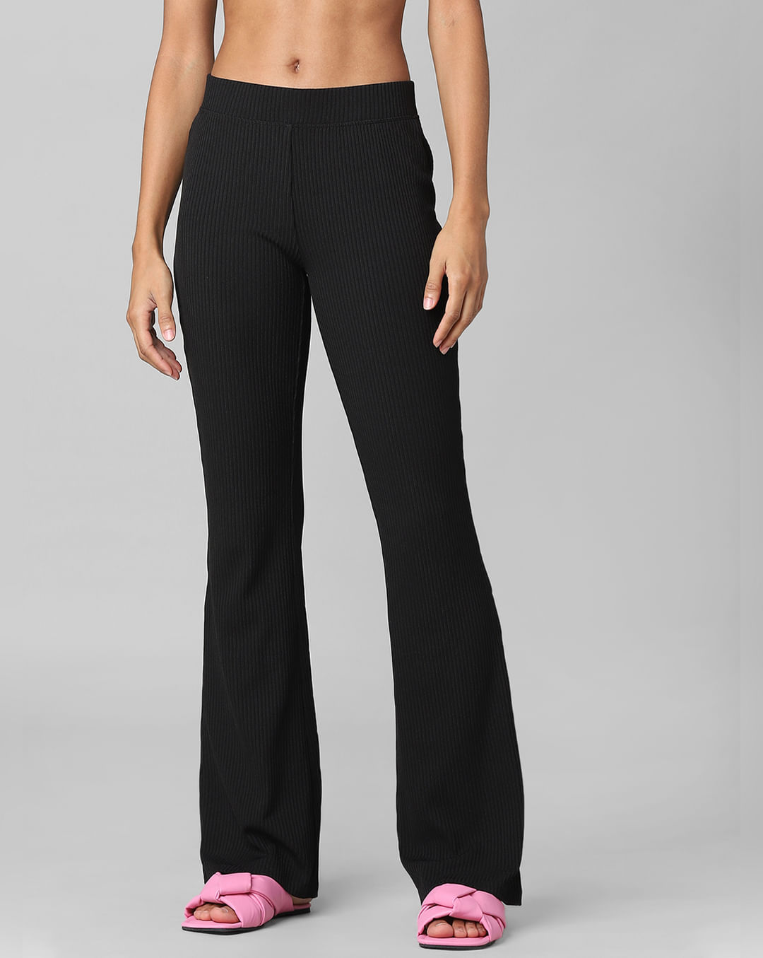 Ribbed High-Rise Flared Pants