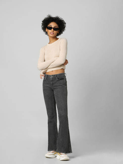 Light Brown Ribbed Cropped Pullover