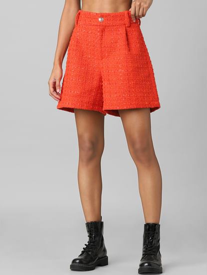 Red High Rise Tweed Co-ord Shorts